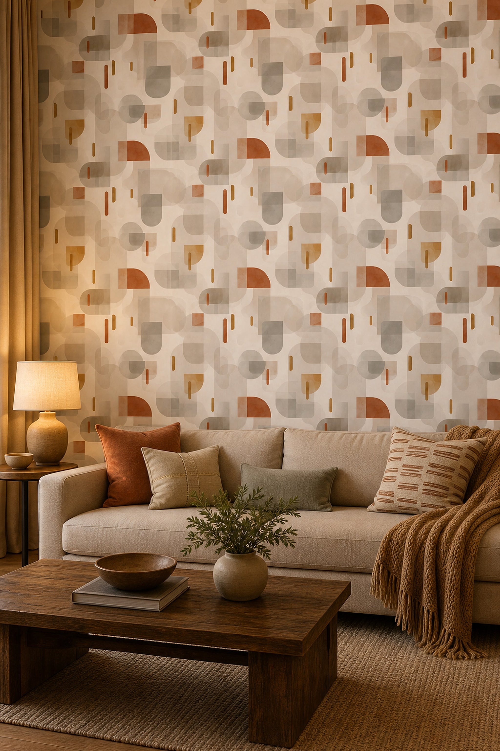 Mid Century Modern Wallpaper Retro Minimalist Decorative Mural