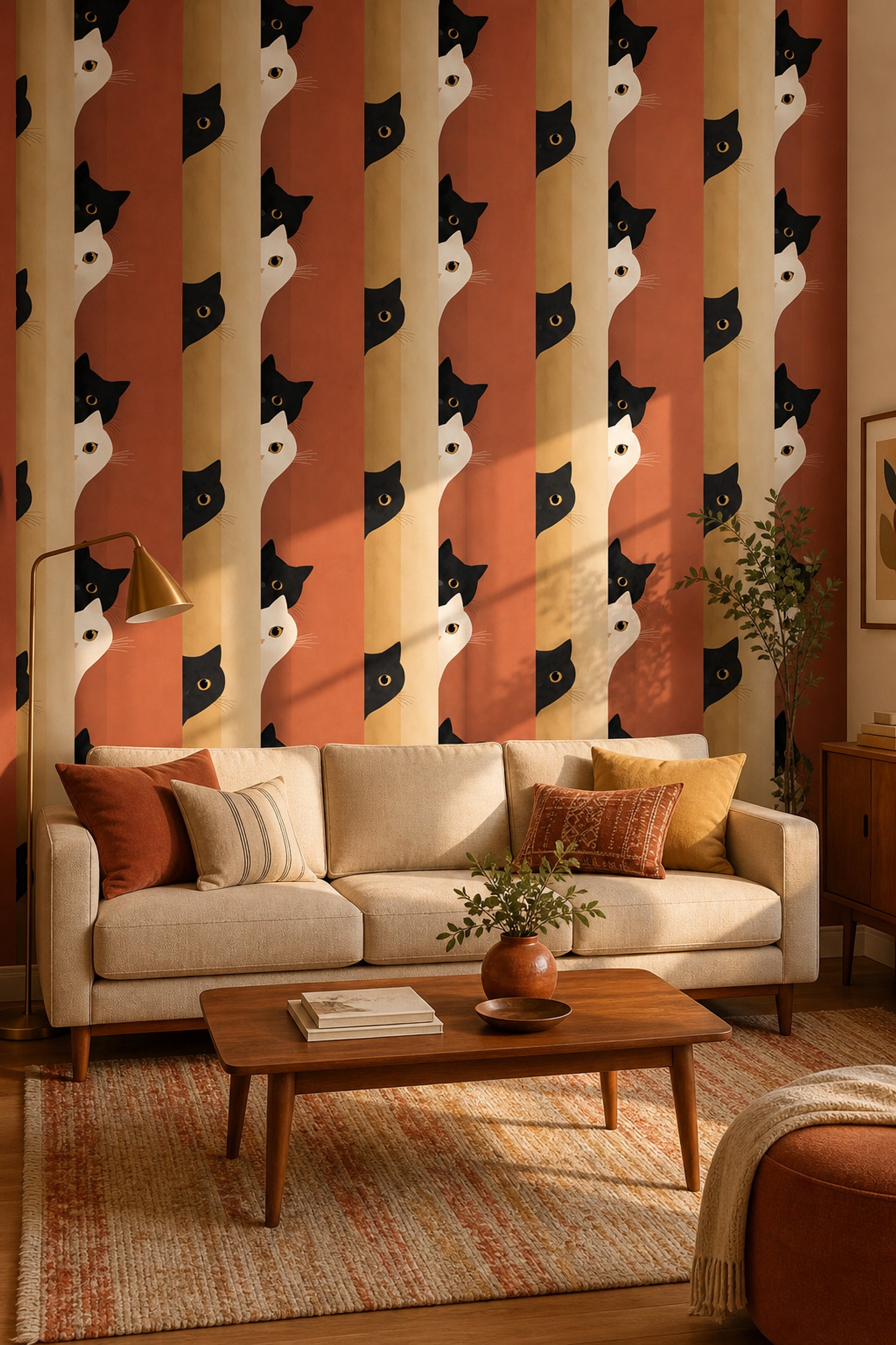 Cats Wallpaper Minimalist Illustration Removable Geometric Blocks Wall Double Roll