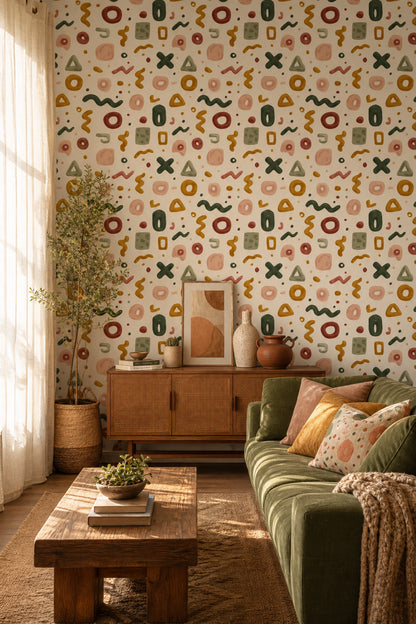 Abstract Wallpaper Geometric Shapes Removable Earth Tones Wall Double Roll