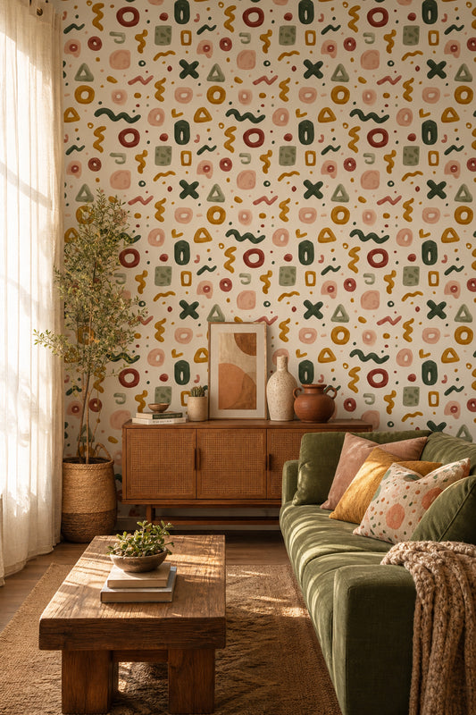 Abstract Wallpaper Geometric Shapes Removable Earth Tones Wall Double Roll
