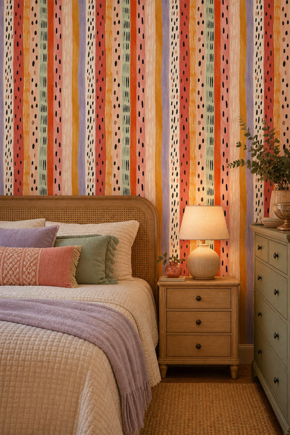 Vertical Stripes Wallpaper Painterly Brushstrokes Color Block Removable Wall Decor