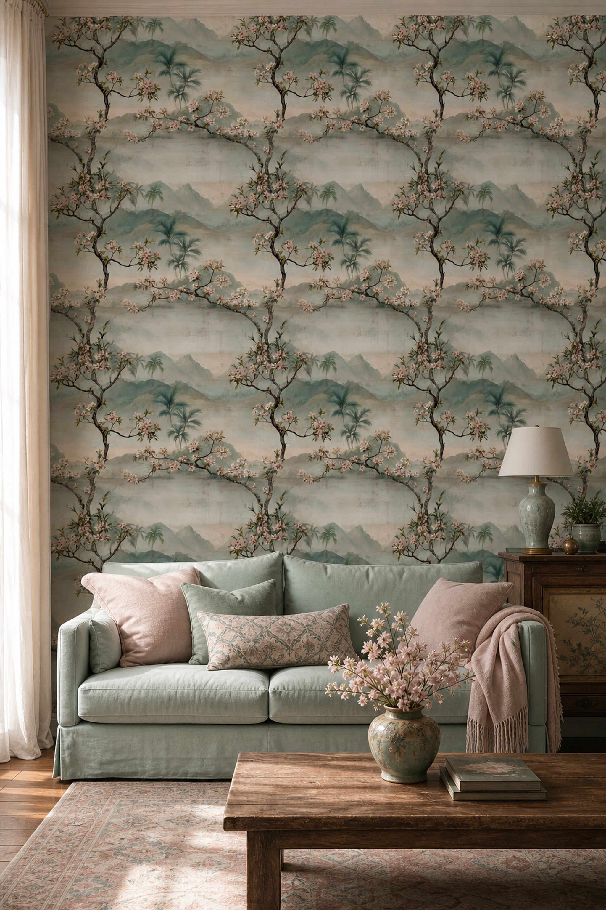 Landscape Mural Wallpaper Floral Branches Cherry Blossom Decorative Mural