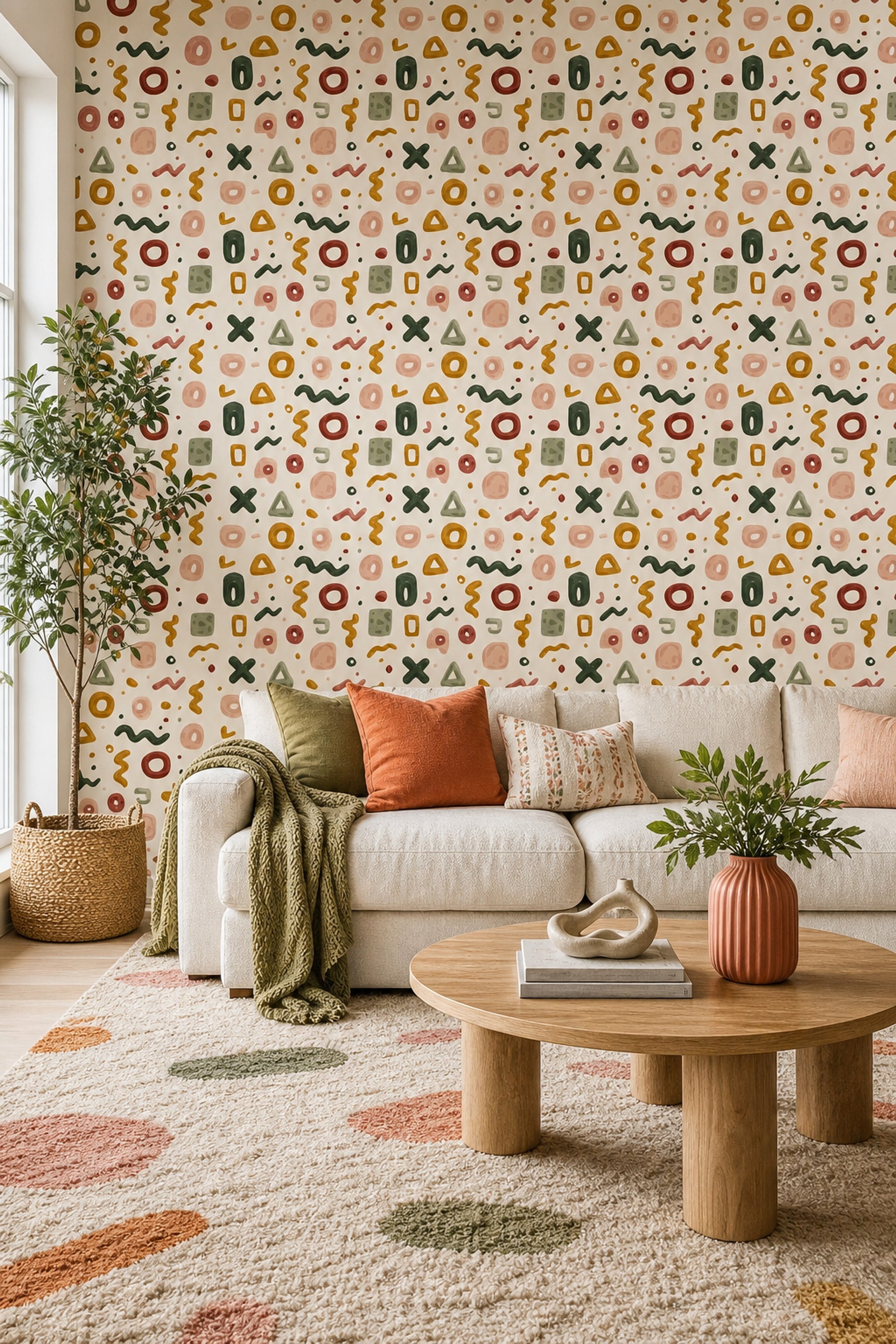 Abstract Wallpaper Geometric Shapes Removable Earth Tones Wall Double Roll