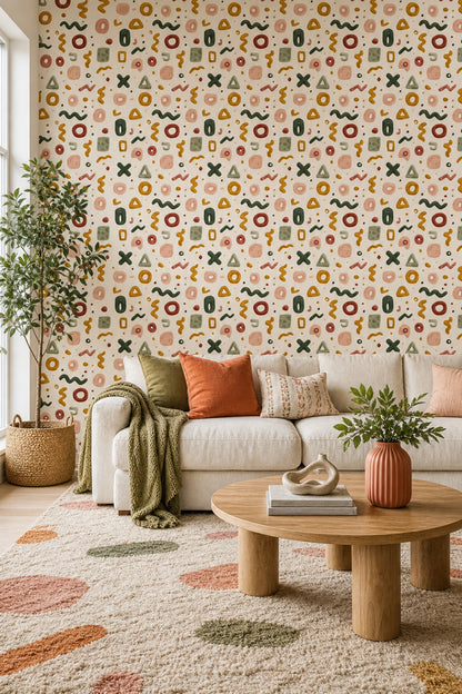 Abstract Wallpaper Geometric Shapes Removable Earth Tones Wall Double Roll