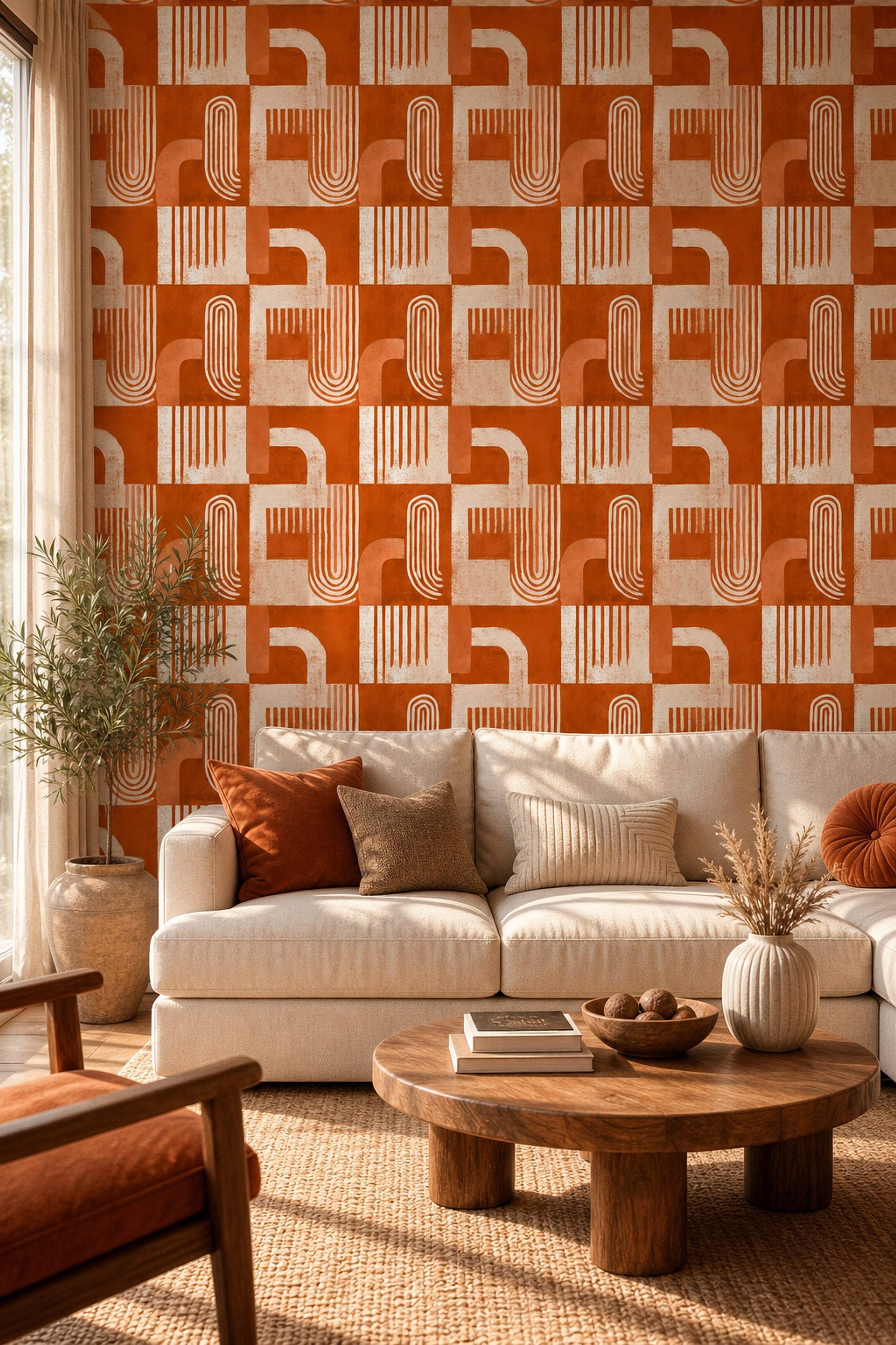 Mid Century Modern Wallpaper Geometric Removable Abstract Wall Double Roll