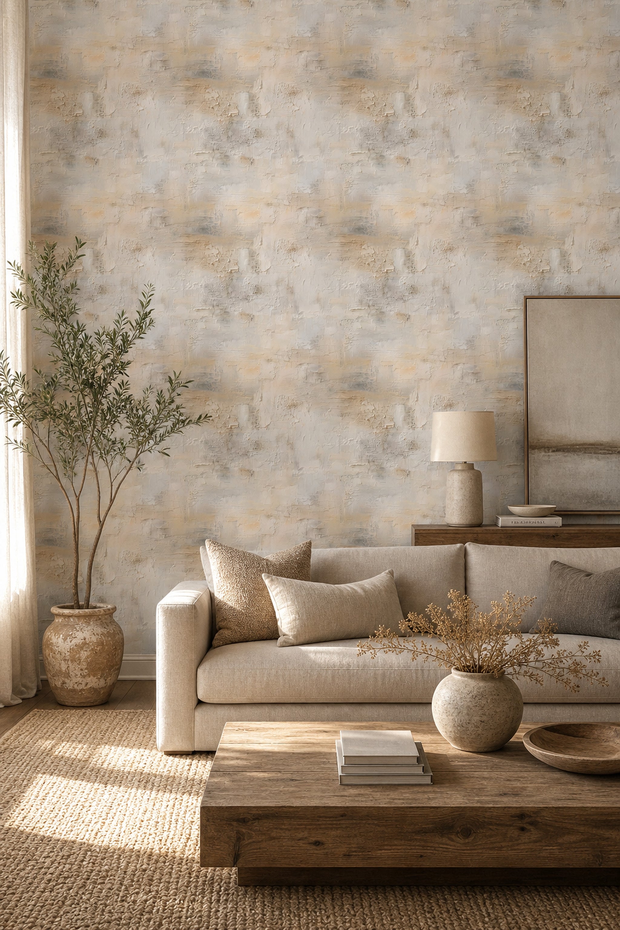 Abstract Plaster Texture Wallpaper Stucco Wall Neutral Beige Decorative Mural