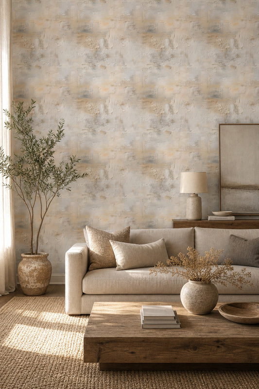 Abstract Plaster Texture Wallpaper Stucco Wall Neutral Beige Decorative Mural