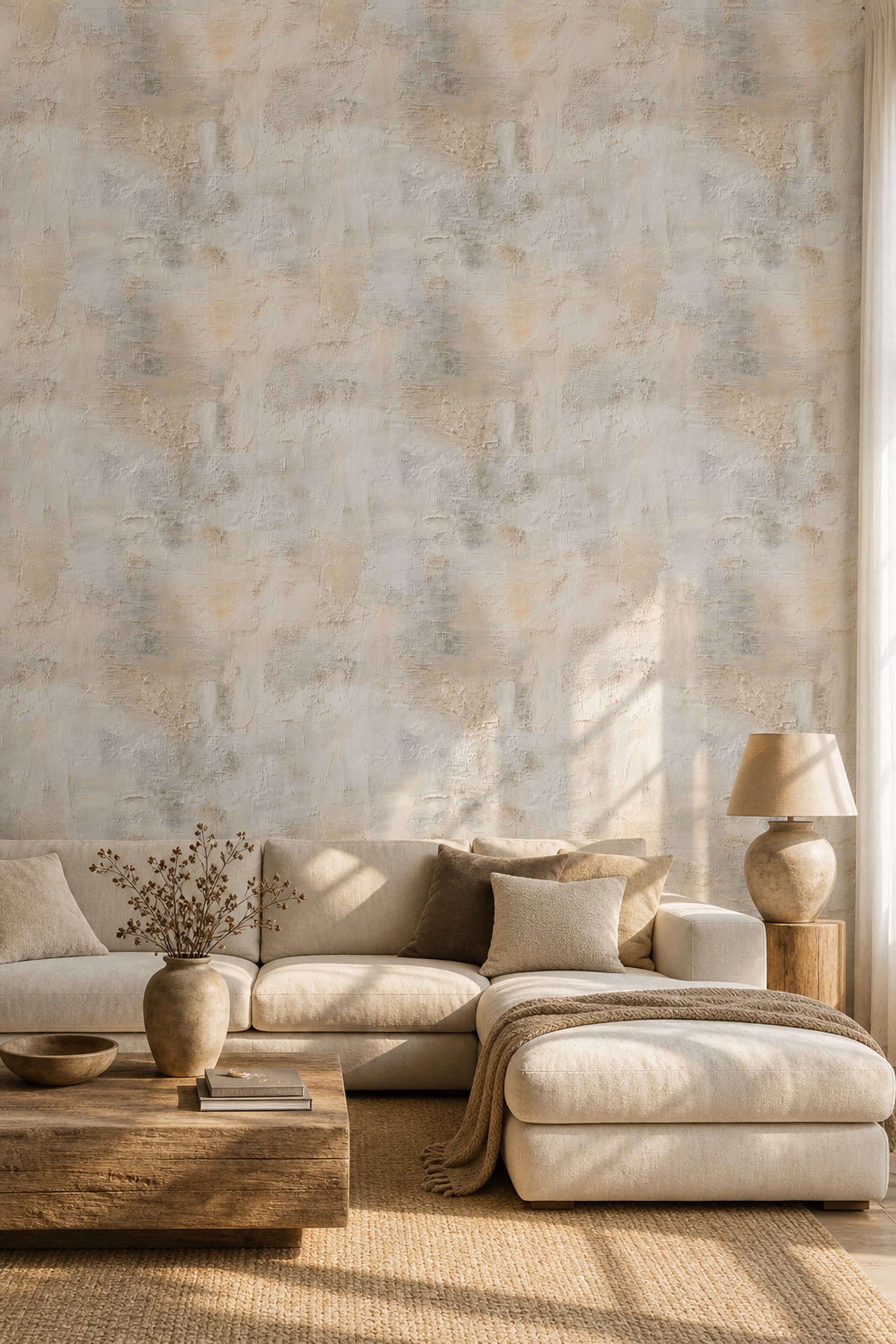 Abstract Plaster Texture Wallpaper Stucco Wall Neutral Beige Decorative Mural