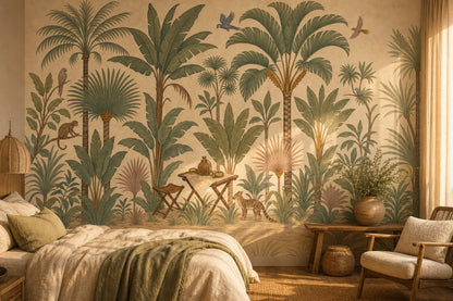 Tropical Jungle Wallpaper Botanical Illustration Vintage Mural Wall Mural