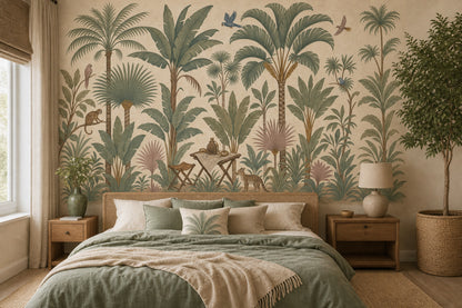 Tropical Jungle Wallpaper Botanical Illustration Vintage Mural Wall Mural