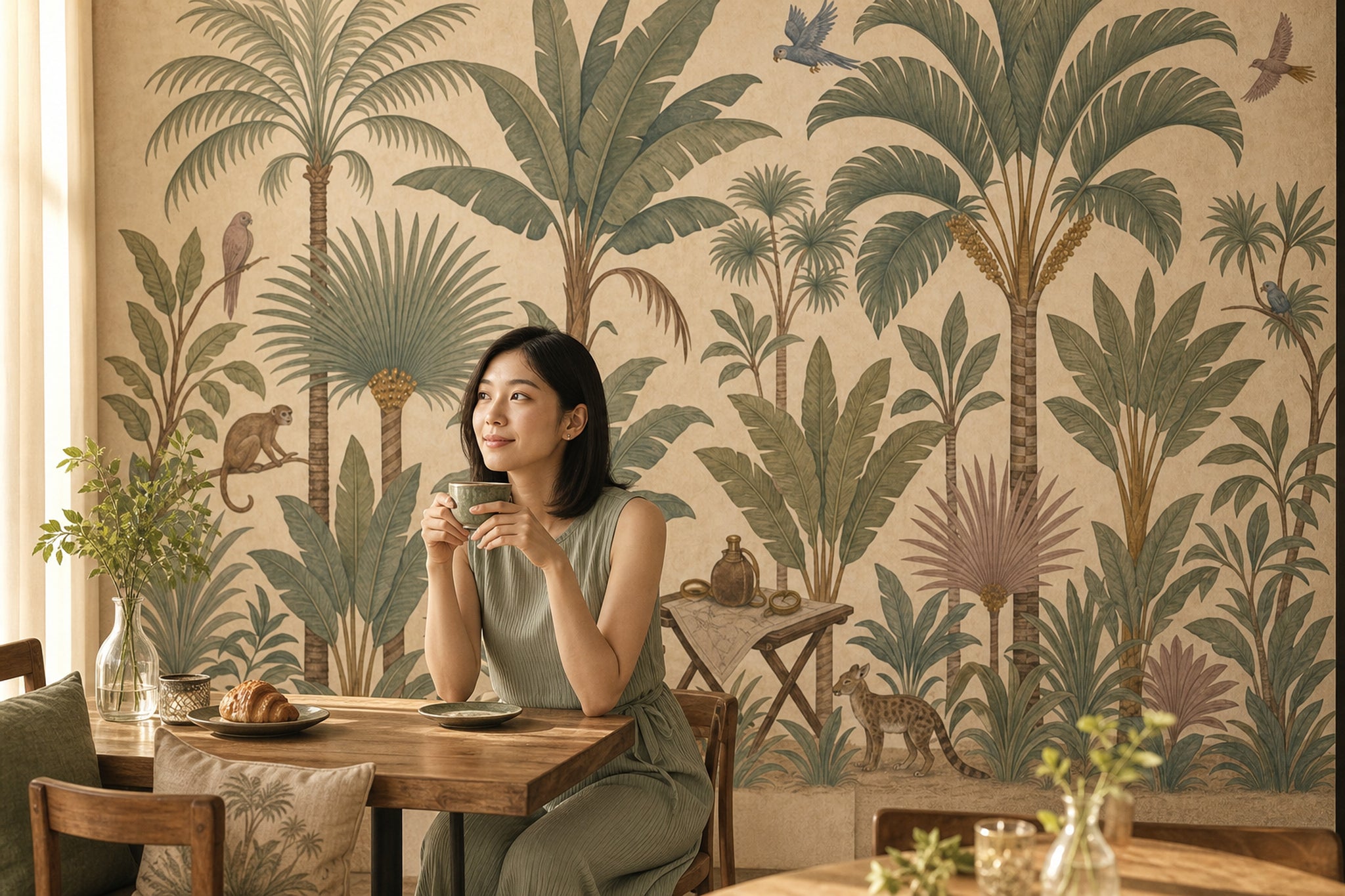 Tropical Jungle Wallpaper Botanical Illustration Vintage Mural Wall Mural