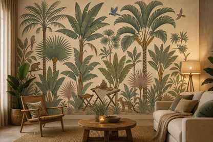 Tropical Jungle Wallpaper Botanical Illustration Vintage Mural Wall Mural