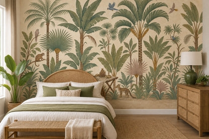 Tropical Jungle Wallpaper Botanical Illustration Vintage Mural Wall Mural