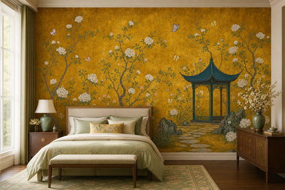 Muted Green Wallpaper Garden Removable Chinoiserie Wall Decor