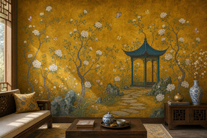 Muted Green Wallpaper Garden Removable Chinoiserie Wall Decor