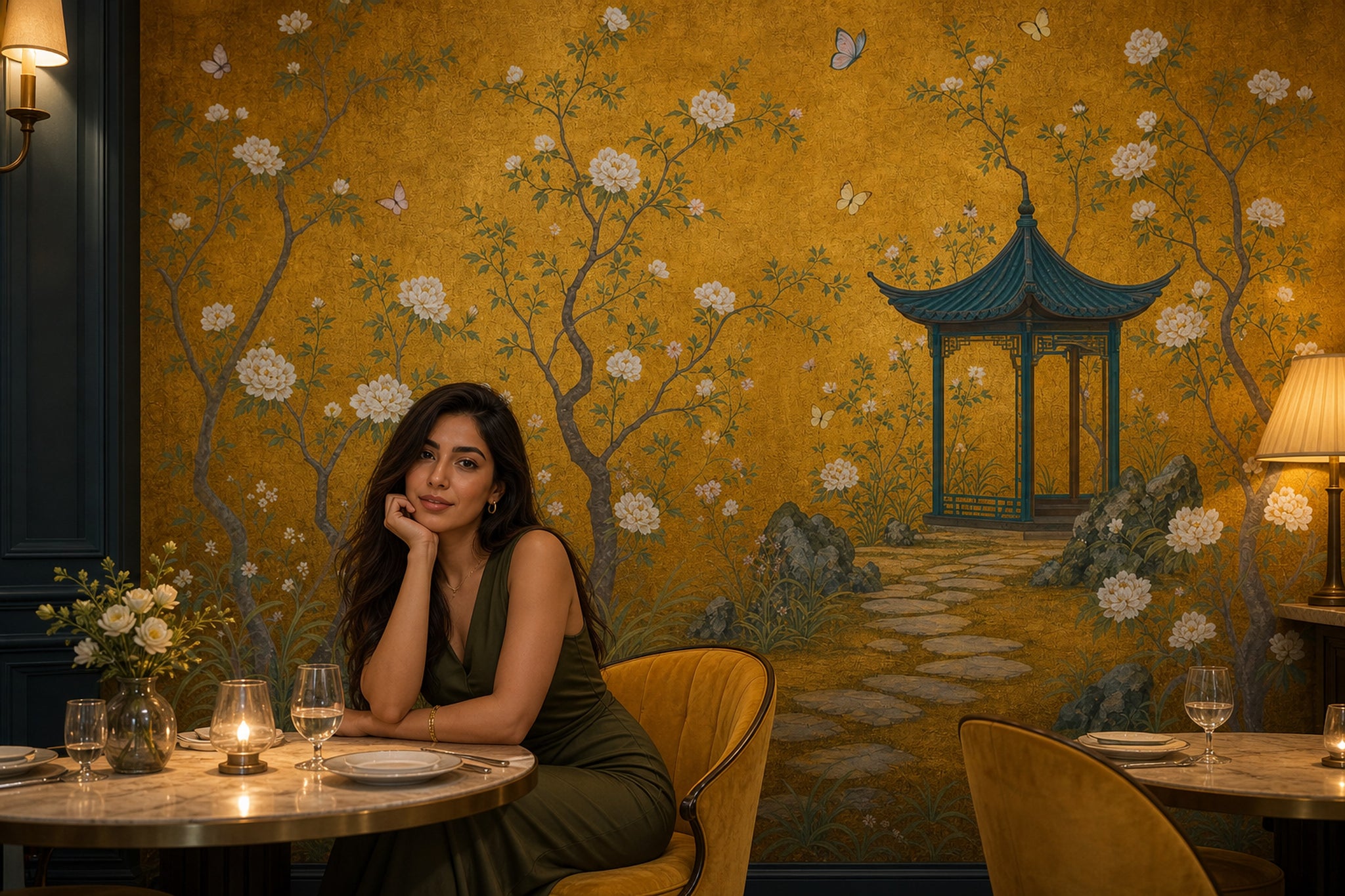 Muted Green Wallpaper Garden Removable Chinoiserie Wall Decor