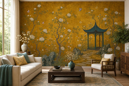 Muted Green Wallpaper Garden Removable Chinoiserie Wall Decor