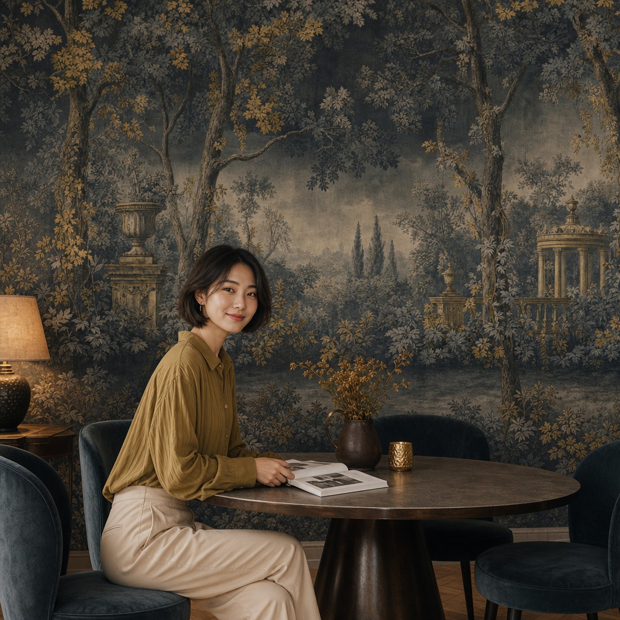 Toile Landscape Wallpaper Woodland Trees Columned Pavilion Removable Wall Decor
