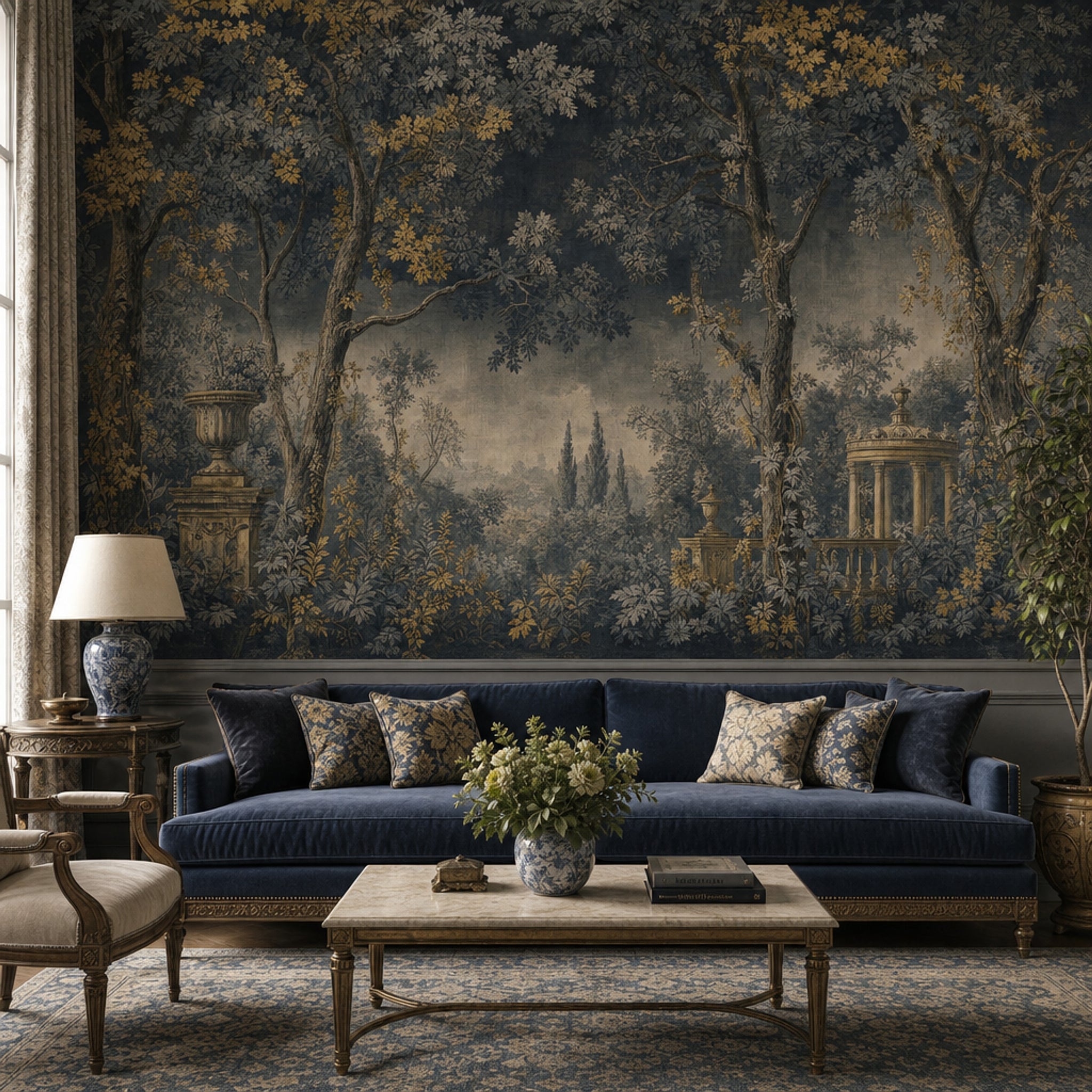 Toile Landscape Wallpaper Woodland Trees Columned Pavilion Removable Wall Decor