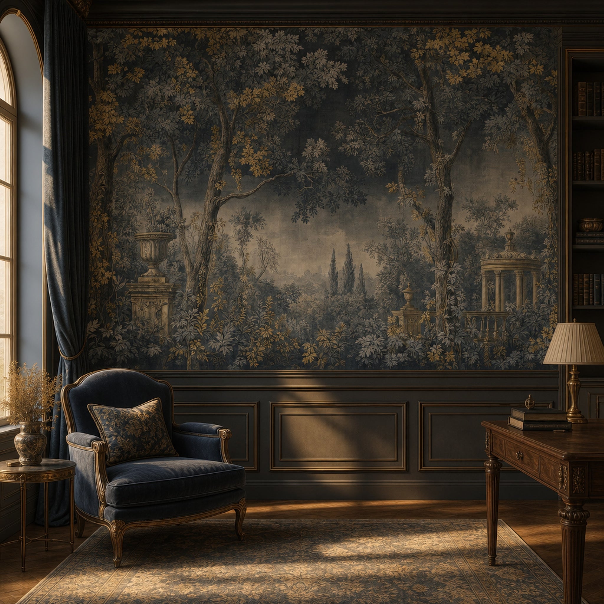 Toile Landscape Wallpaper Woodland Trees Columned Pavilion Removable Wall Decor