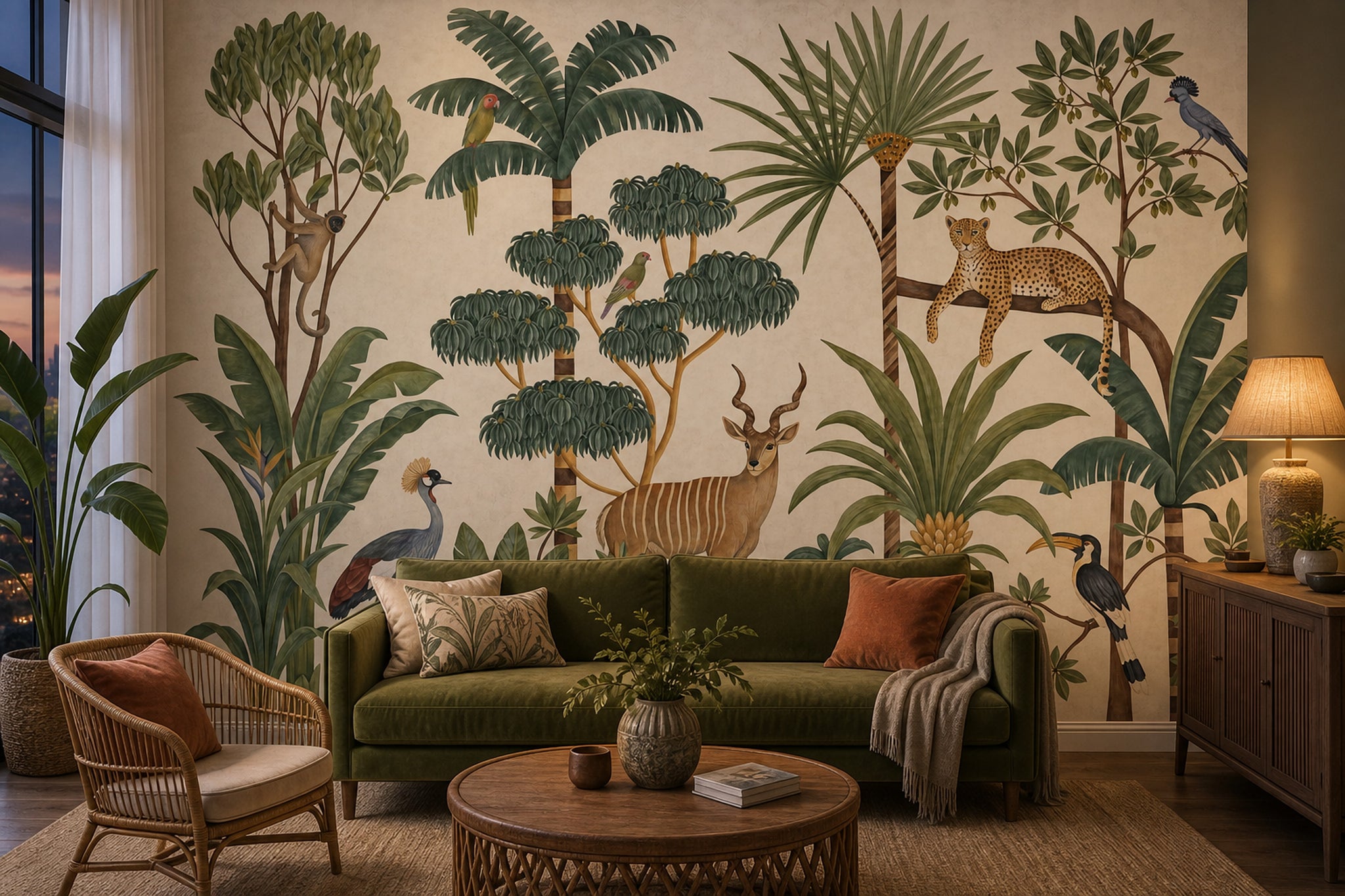 Tropical Jungle Wallpaper Safari Animals Vintage Botanical Wall Mural