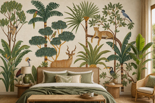 Tropical Jungle Wallpaper Safari Animals Vintage Botanical Wall Mural