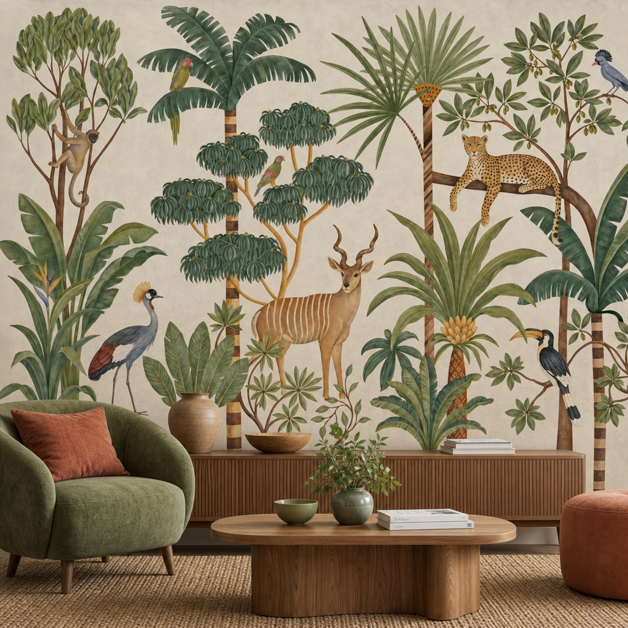Tropical Jungle Wallpaper Safari Animals Vintage Botanical Wall Mural