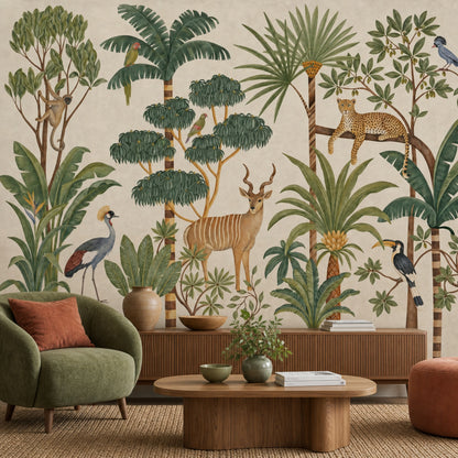 Tropical Jungle Wallpaper Safari Animals Vintage Botanical Wall Mural