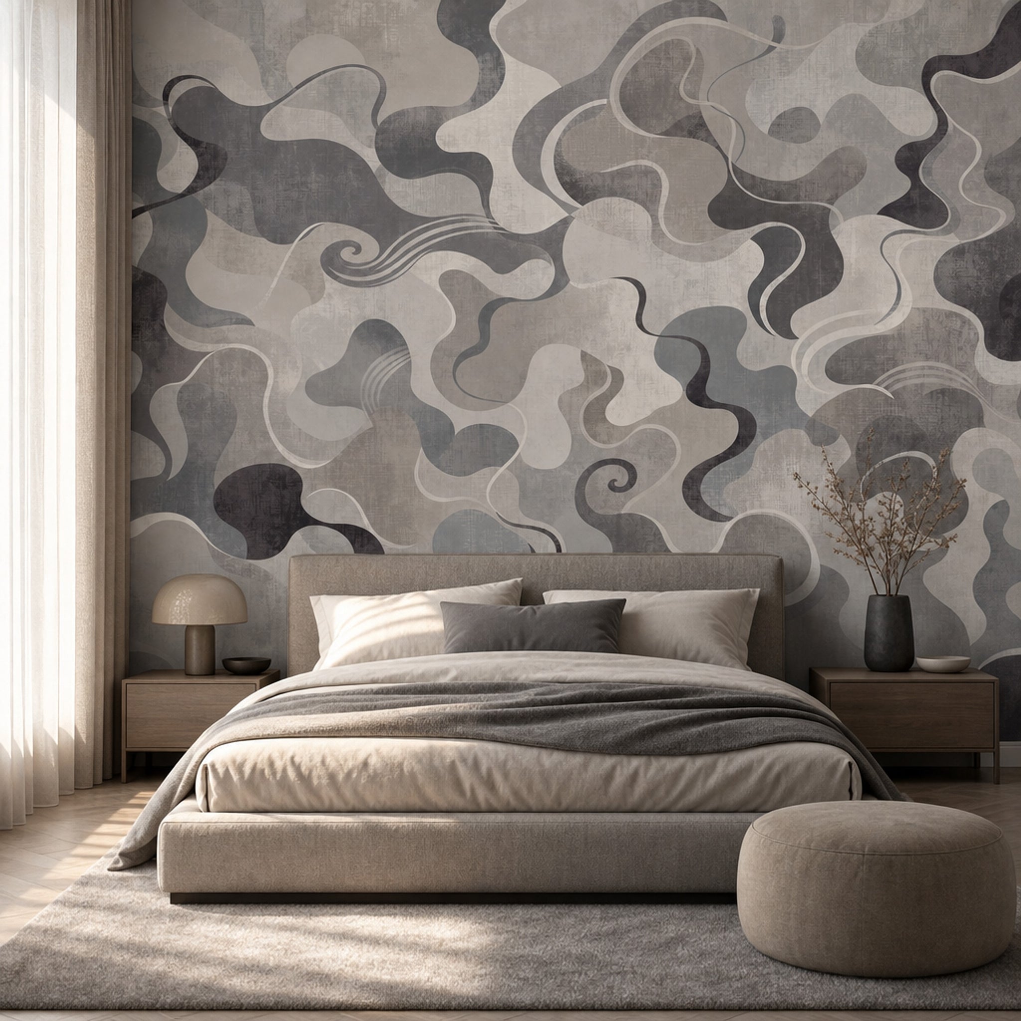 Abstract Wallpaper Organic Shapes Wavy Lines Removable Wall Decor