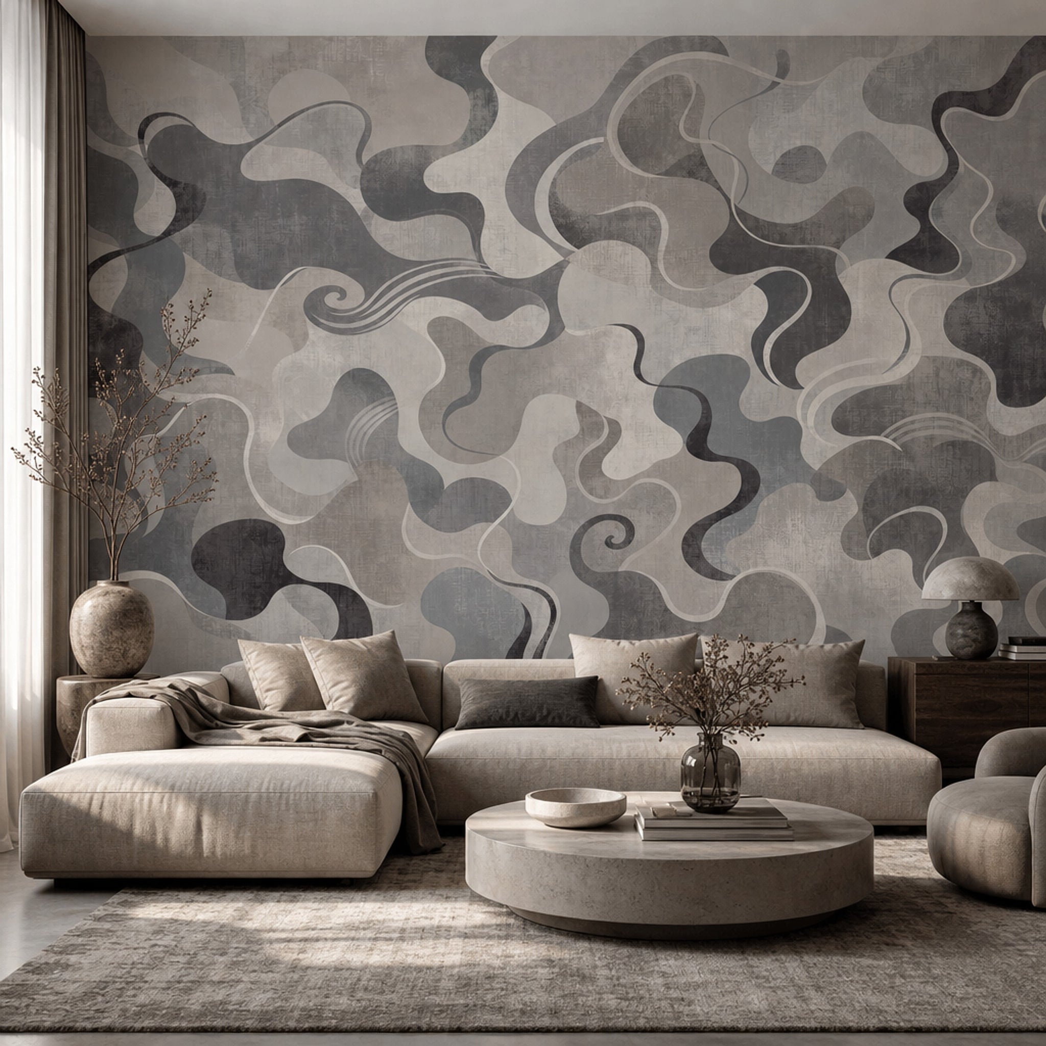 Abstract Wallpaper Organic Shapes Wavy Lines Removable Wall Decor