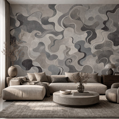 Abstract Wallpaper Organic Shapes Wavy Lines Removable Wall Decor
