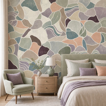 Abstract Mosaic Wallpaper Terrazzo Muted Pastels Wall Mural