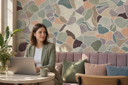 Abstract Mosaic Wallpaper Terrazzo Muted Pastels Wall Mural