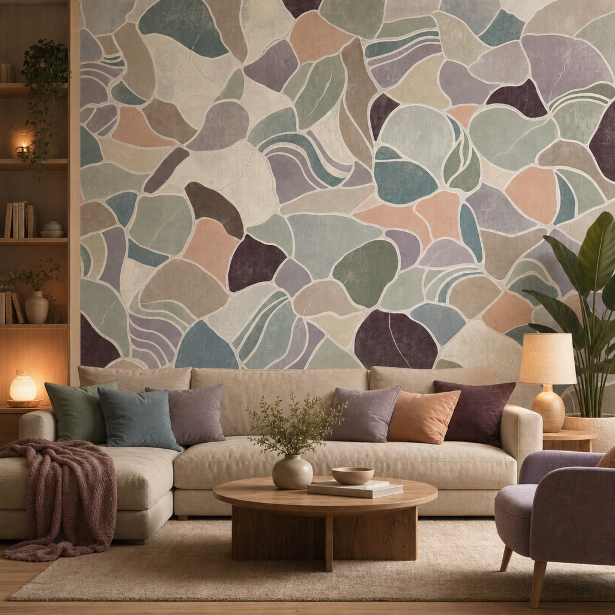 Abstract Mosaic Wallpaper Terrazzo Muted Pastels Wall Mural