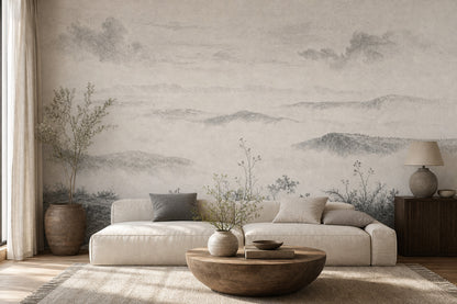 Paper Texture Wallpaper Misty Mountain Wall Mural