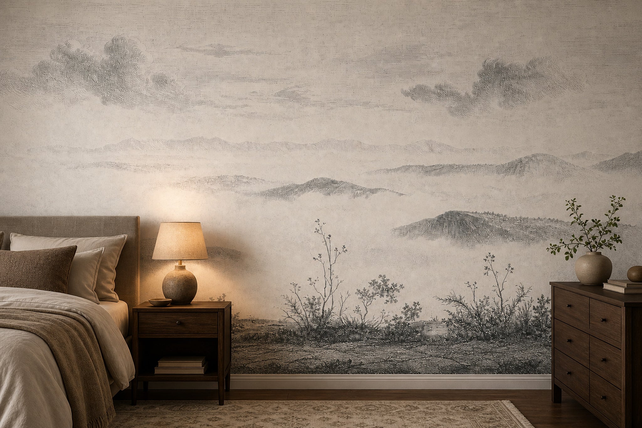 Paper Texture Wallpaper Misty Mountain Wall Mural