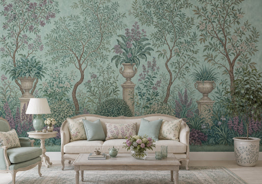 Muted Green Wallpaper Botanical Vintage Removable Wall Decor