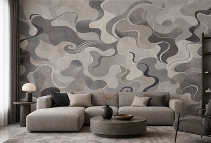 Abstract Wallpaper Organic Shapes Wavy Lines Removable Wall Decor