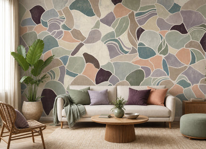 Abstract Mosaic Wallpaper Terrazzo Muted Pastels Wall Mural