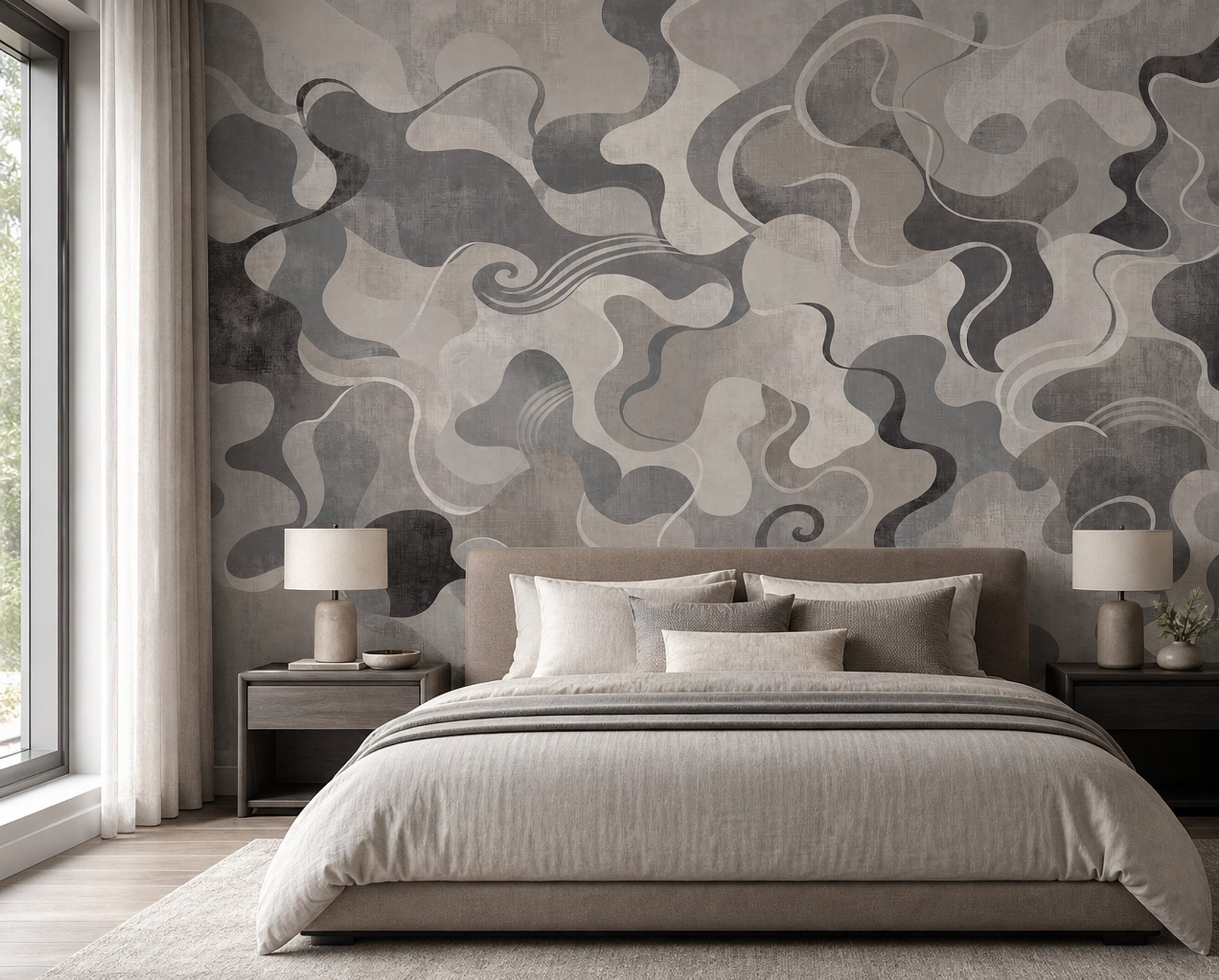Abstract Wallpaper Organic Shapes Wavy Lines Removable Wall Decor