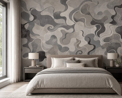 Abstract Wallpaper Organic Shapes Wavy Lines Removable Wall Decor
