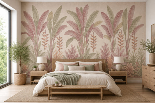 Tropical Botanical Wallpaper Vintage Illustration Removable Banana Leaves Wall Decor