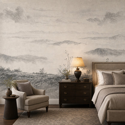 Paper Texture Wallpaper Misty Mountain Wall Mural