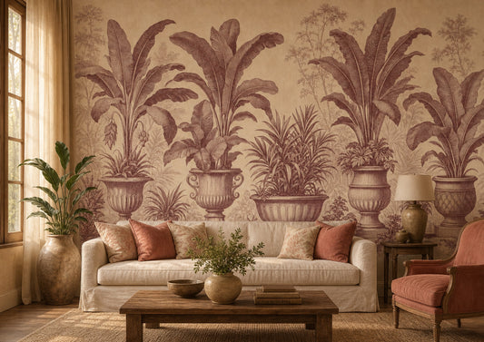 Vintage Botanical Wallpaper Toile Garden Removable Classical Urns Wall Decor