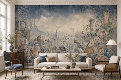 Classical Ruins Wallpaper Mosaic Botanical Vines Removable Wall Decor