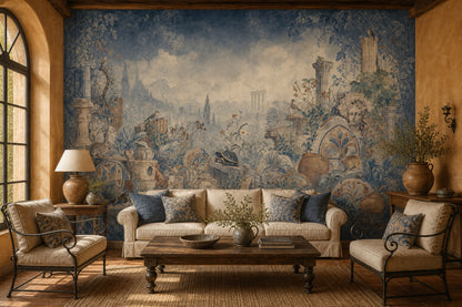 Classical Ruins Wallpaper Mosaic Botanical Vines Removable Wall Decor