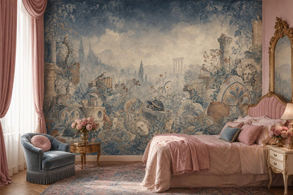 Classical Ruins Wallpaper Mosaic Botanical Vines Removable Wall Decor