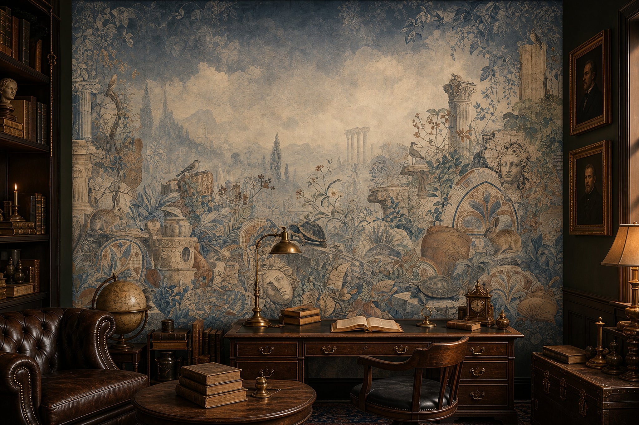 Classical Ruins Wallpaper Mosaic Botanical Vines Removable Wall Decor