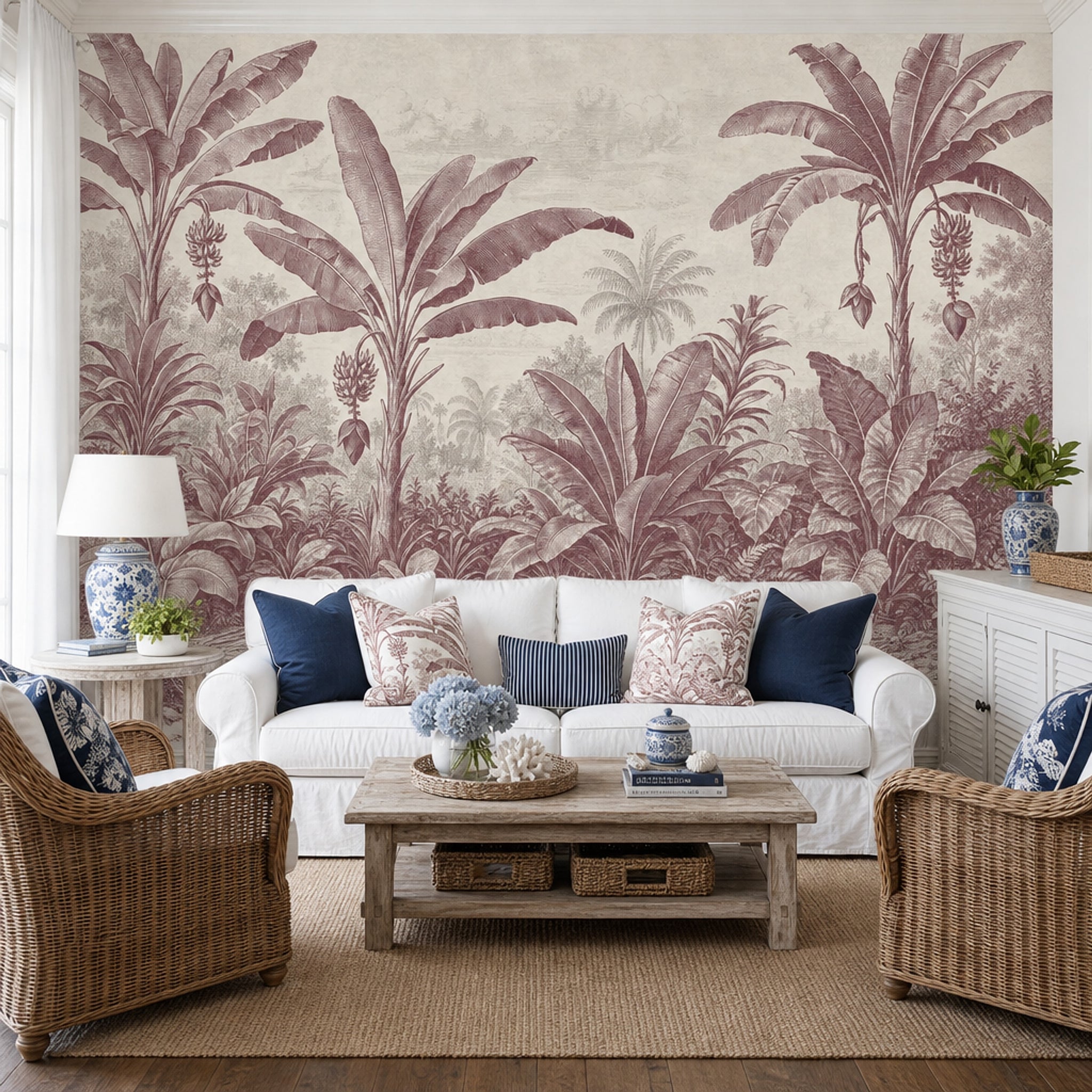 Tropical Wallpaper Banana Leaves Removable Toile Wall Decor