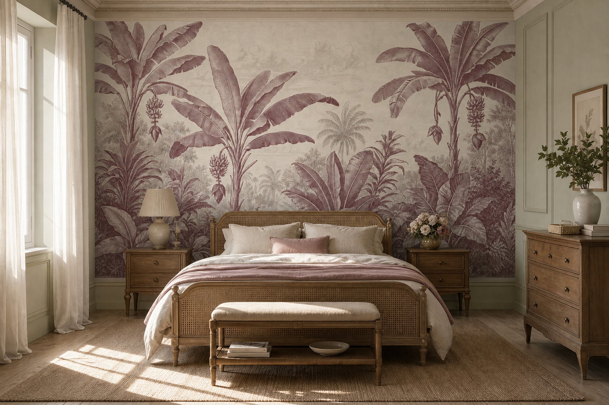 Tropical Wallpaper Banana Leaves Removable Toile Wall Decor